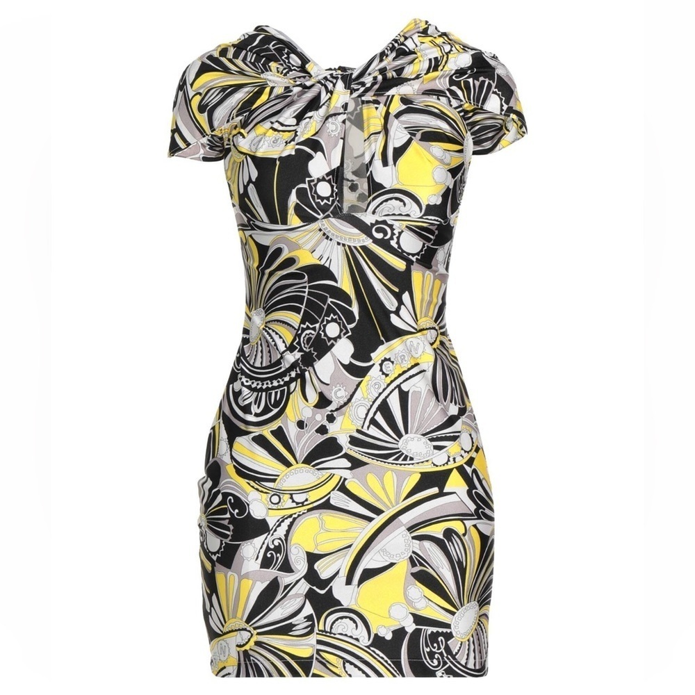 NWT Coperni cutout mini dress in yellow / black / white abstract print body-con